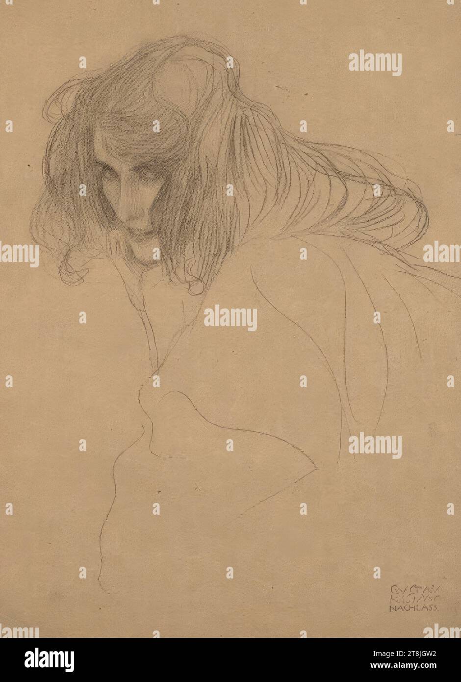 Study for 'Unchastity' in the Beethoven Frieze, Beethoven Frieze, Gustav Klimt, Vienna 1862 - 1918 Vienna, 1901, drawing, black chalk on paper, 45.1 × 31.1 cm, right. Estate stamp, Austria Stock Photo