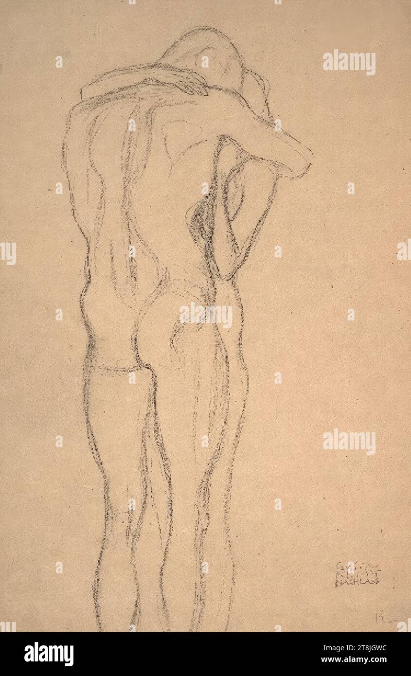 Study for 'This Kiss of the Whole World' in the Beethoven Frieze, Beethoven Frieze, Gustav Klimt, Vienna 1862 - 1918 Vienna, 1901, drawing, black chalk on paper, 45 × 30.8 cm, right. Estate stamp, right 'R, Austria Stock Photo