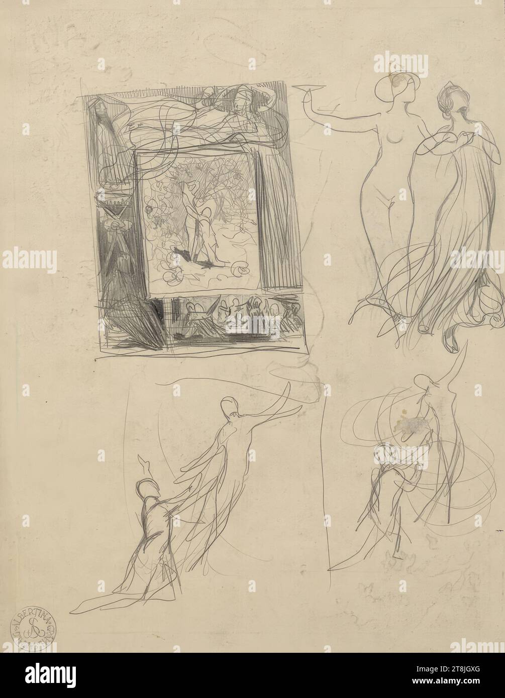 Various sketches, Carl Leopold Hollitzer, Bad Deutsch-Altenburg 1874 - 1942 Rekawinkel, drawing, pencil, according to Cahier: 234 x 178 mm Stock Photo