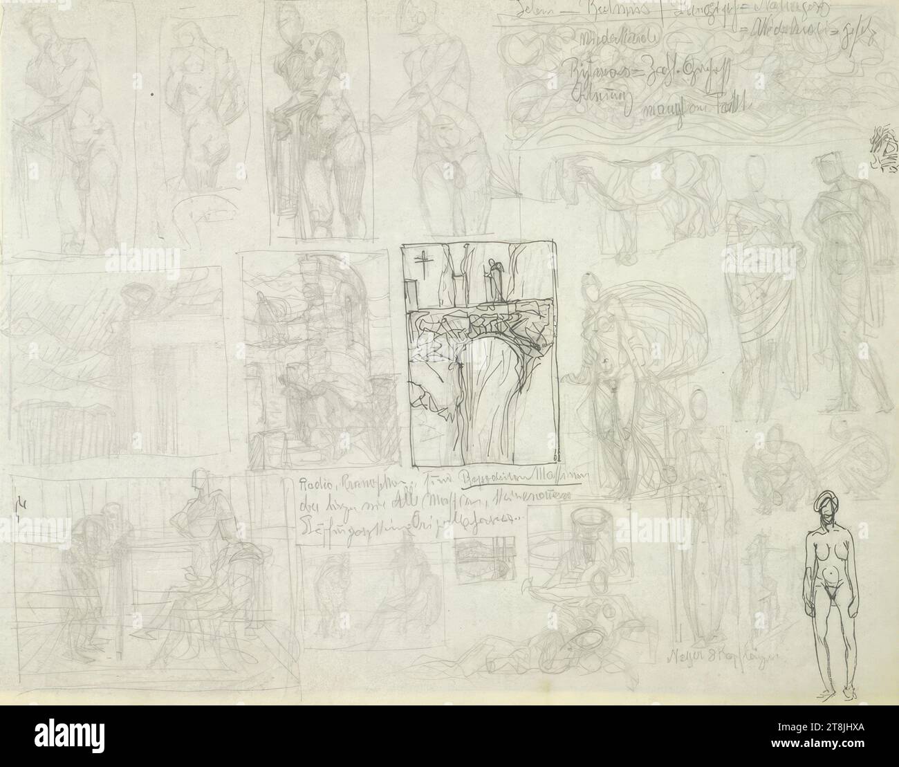 Various sketches, sketchpad with 100 paginated pages, Alexander Rothaug ...