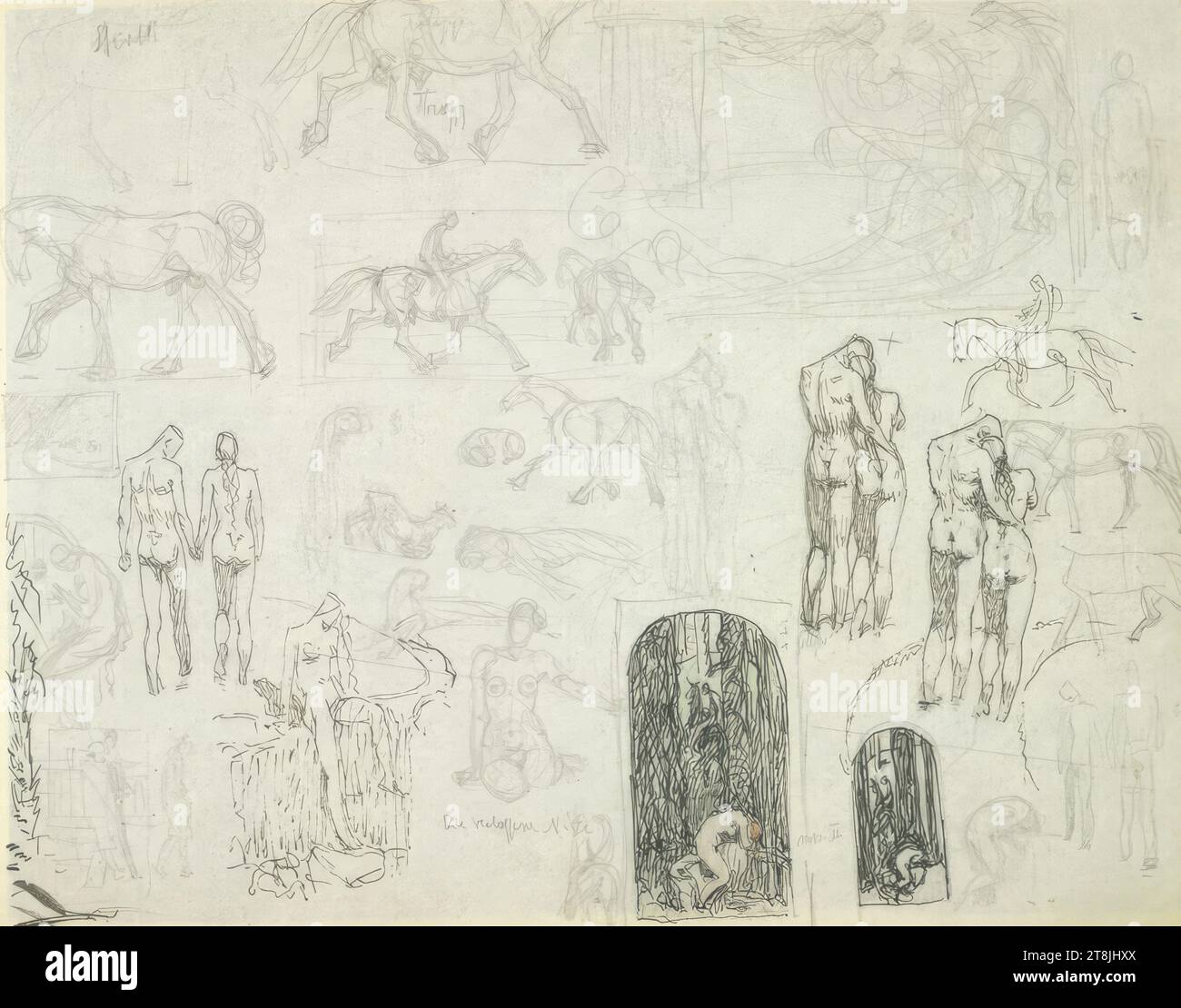 Various sketches, sketchpad with 100 paginated pages, Alexander Rothaug ...