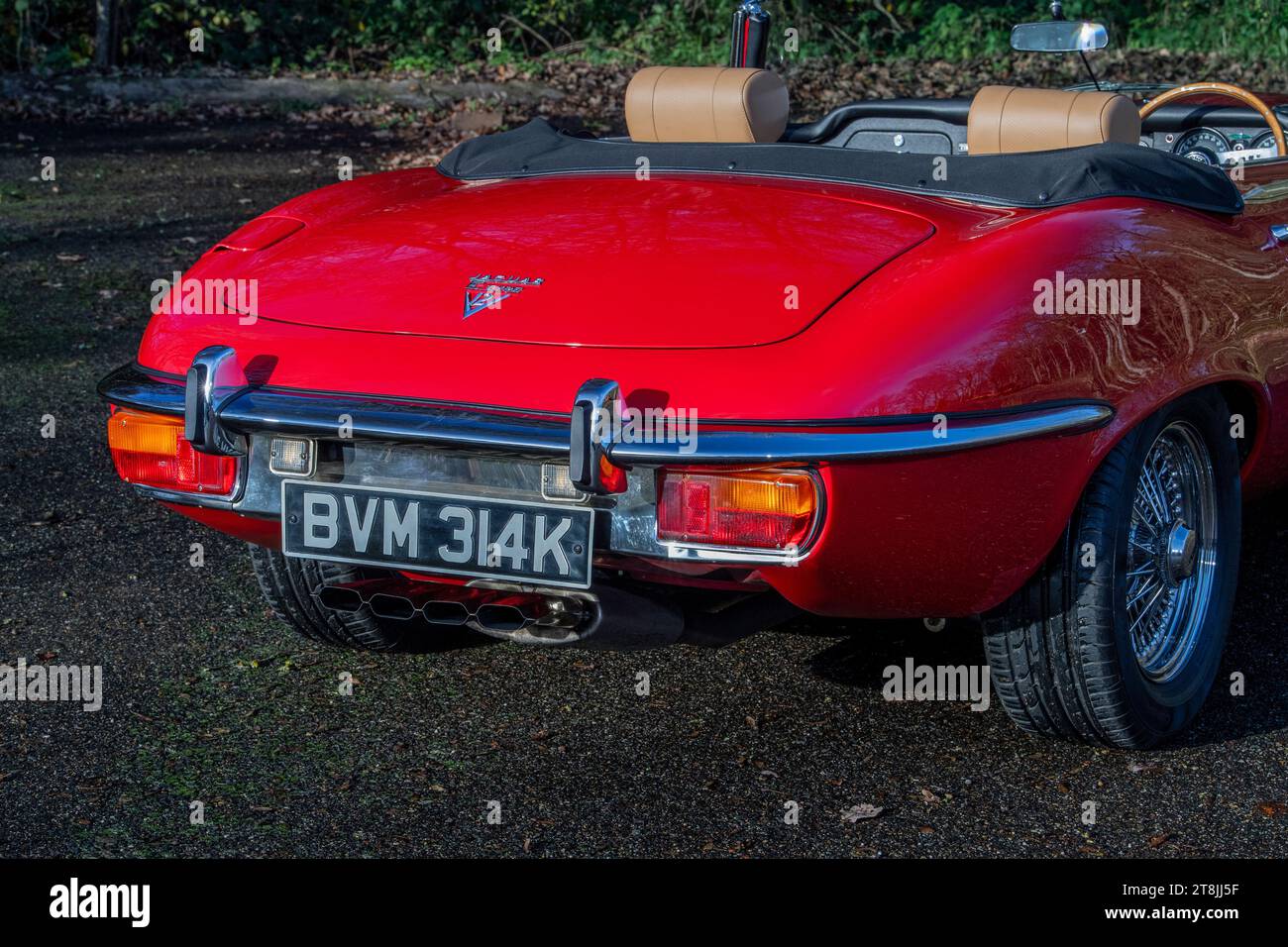 !973 Jaguar E Type Series 3 V12 classic British Sports car in red and