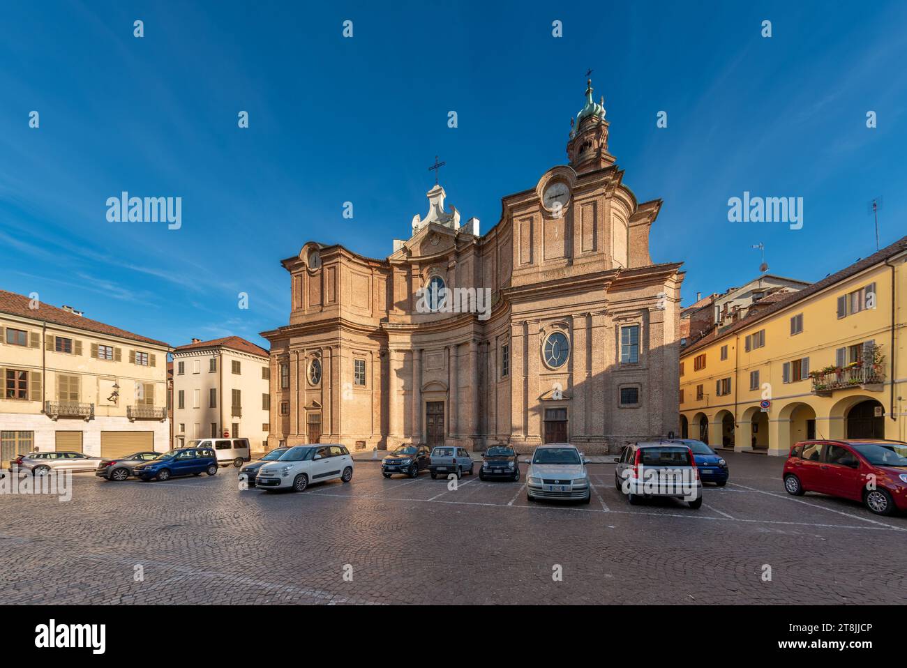 Carignano, Turin, Italy - November 18, 2023: San John the Baptist parish church in square San John Stock Photo