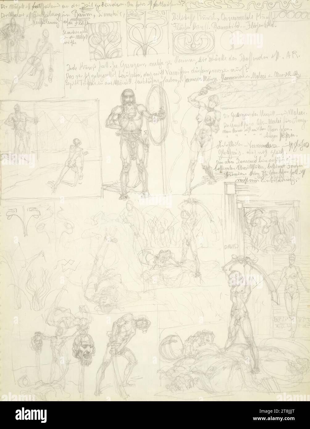 Various sketches; 'DAVID', spiral notebook with 27 paginated pages, Alexander Rothaug, Vienna 1870 - 1946 Vienna, around 1928, drawing, pencil, sheet: 26.6 cm x 21 cm, Austria Stock Photo