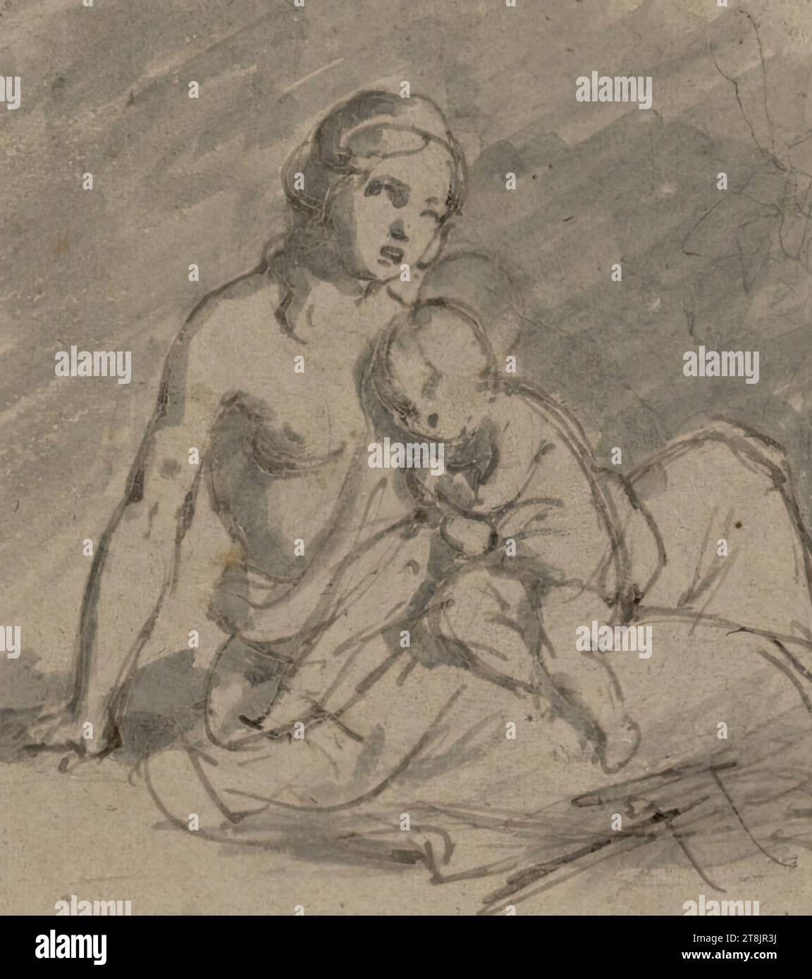 Hagar and Ismael, Friedrich von Amerling, Vienna 1803 - 1887 Vienna, around 1835, drawing, ink, pen, wash, 10 x 9.1 cm, Austria Stock Photo