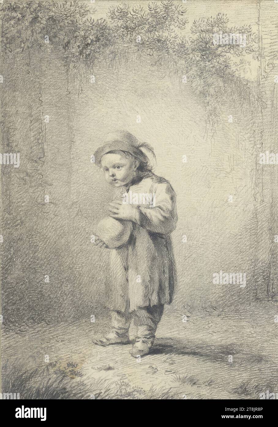 Boy with a ball, Johann Adam von Bartsch, Vienna 1757 - 1821 Vienna, drawing, lead pencil, 17.6 x 12.2 cm, right. Duke Albert of Saxe-Teschen, Austria Stock Photo