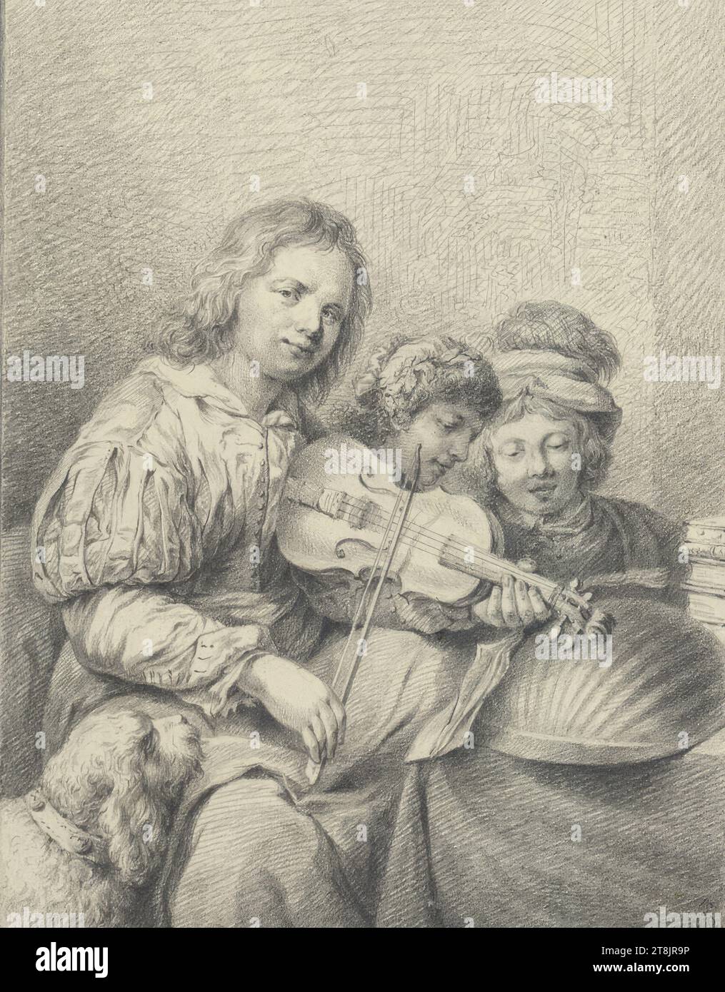 Children playing, Johann Adam von Bartsch, Vienna 1757 - 1821 Vienna, drawing, black stone chalk, 17.9 x 13.9 cm, right. Duke Albert of Saxe-Teschen, Austria Stock Photo