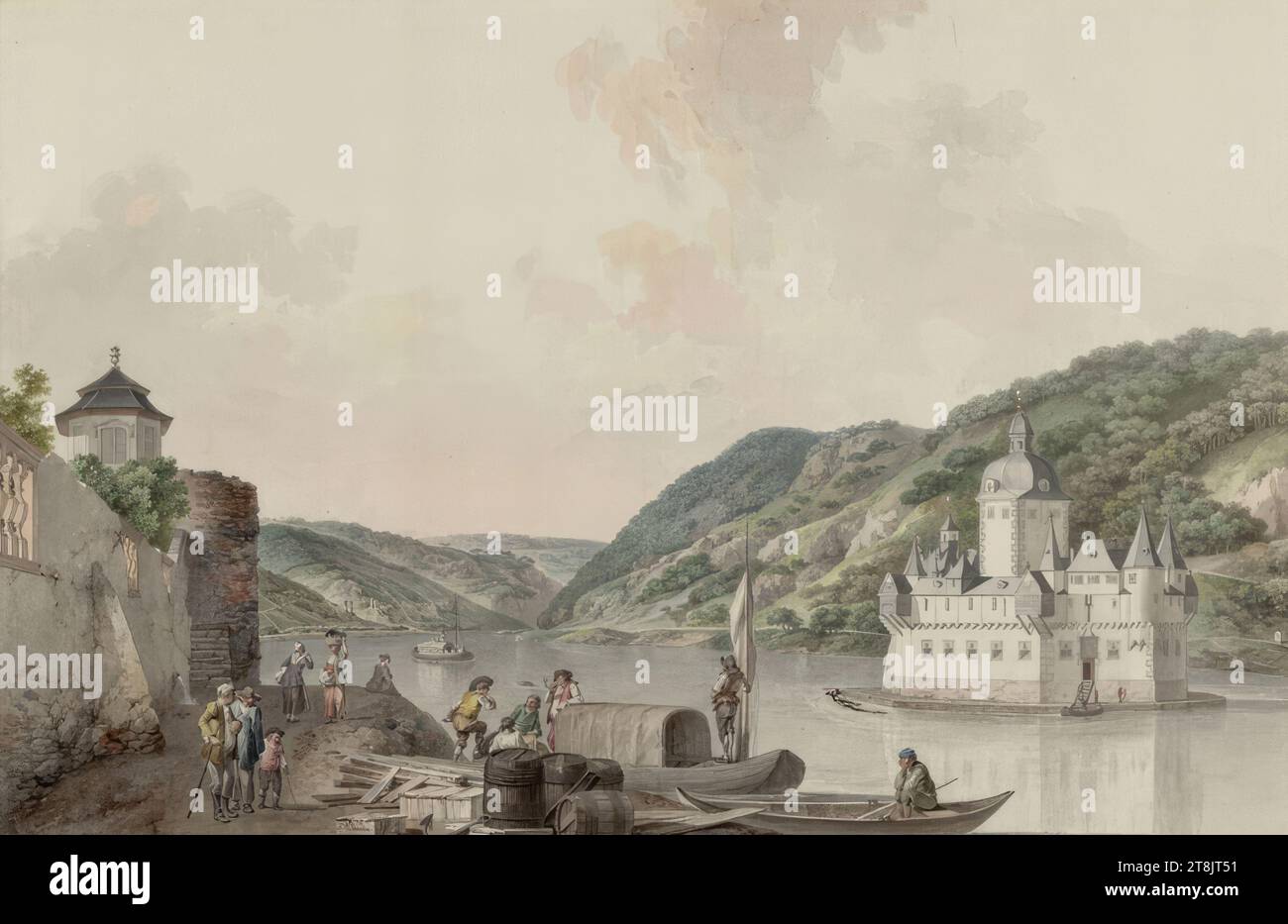 Grafenstein, 50-part series: Views of the Rhine, Lorenz Janscha, Radmannsdorf, Krain, 1749 - 1812 Vienna, around 1780, drawing, watercolor, 29.6 x 44.9 cm, l. and Duke Albert of Saxe-Teschen, Austria Stock Photo