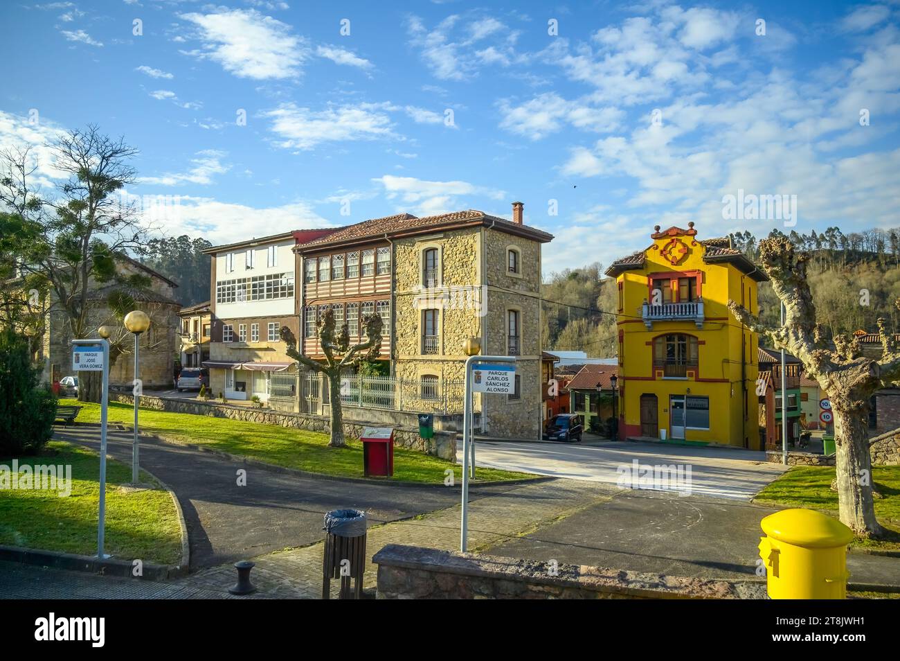 OVIEDO, ASTURIAS, SPAIN, residential buildings in a small rural town or village Stock Photo