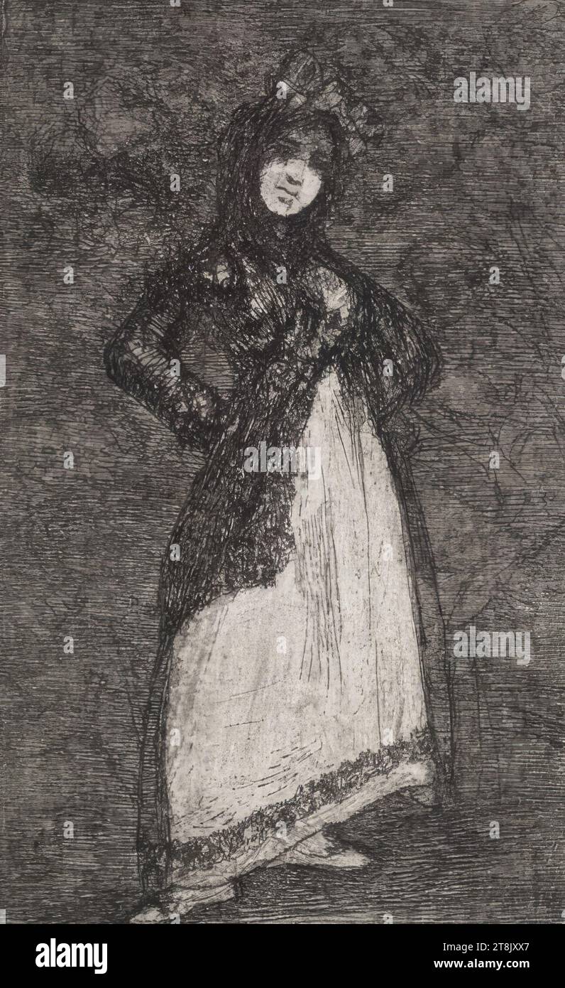 A Maja, with a dark background, Francisco José de Goya y Lucientes, Fuendetodos, Aragón 1746 - 1828 Bordeaux, posthumous, before 1859, print, etching Stock Photo