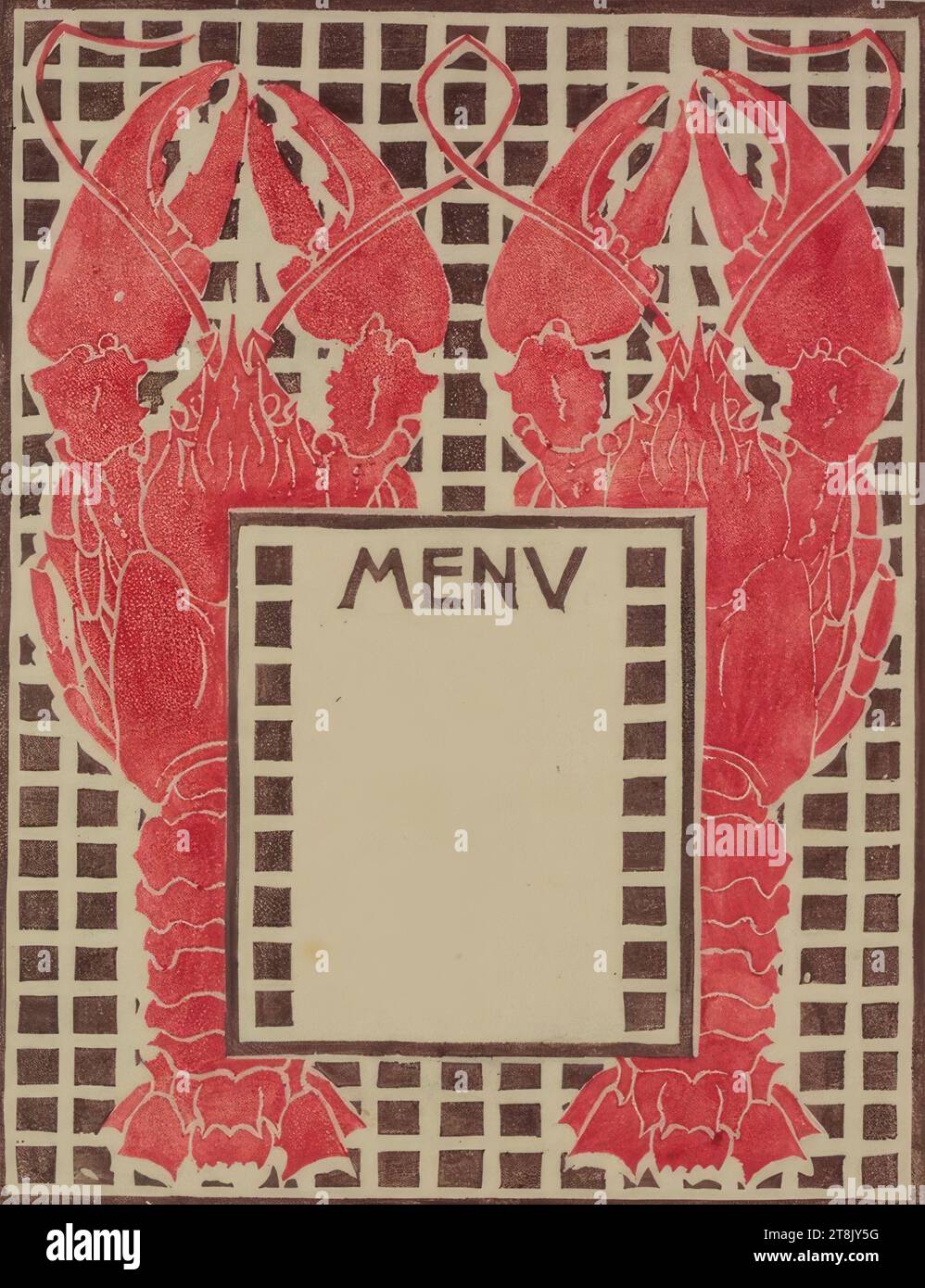 Menu, Hummer, Rudolf Junk, Vienna 1880 - 1943 Rekawinkel, 1905, print, color woodcut, sheet: 29.2 x 22.2 cm, Austria Stock Photo
