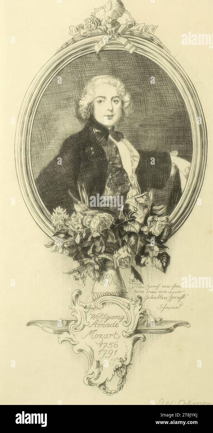 Wolfgang A. Mozart, Alfred Cossmann, Graz 1870 - 1951 Vienna, print, copper engraving, sheet: 33.6 x 23.3 cm, m.u., in print, 'Wolfgang / Amade / Mozart / 1756 / 1791', to the right, '?', illegible, Austria Stock Photo