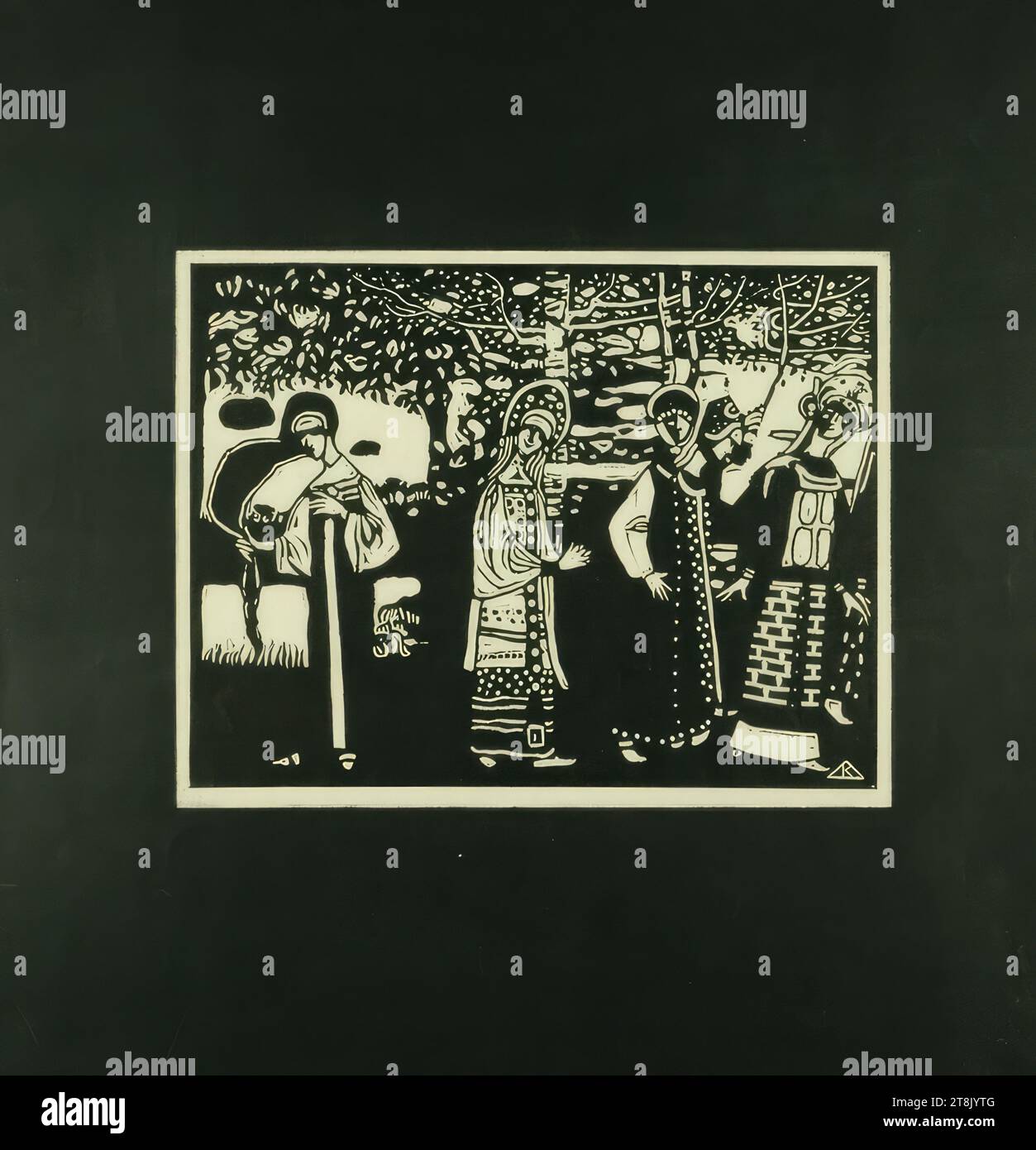 xylography; Les Femmes au Bois, Xylographies, Wassily Kandinsky, Moscow 1866 - 1944 Neuilly-sur-Seine, 1907-1909, print, wood engraving, sheet: 32 x 32 cm Stock Photo
