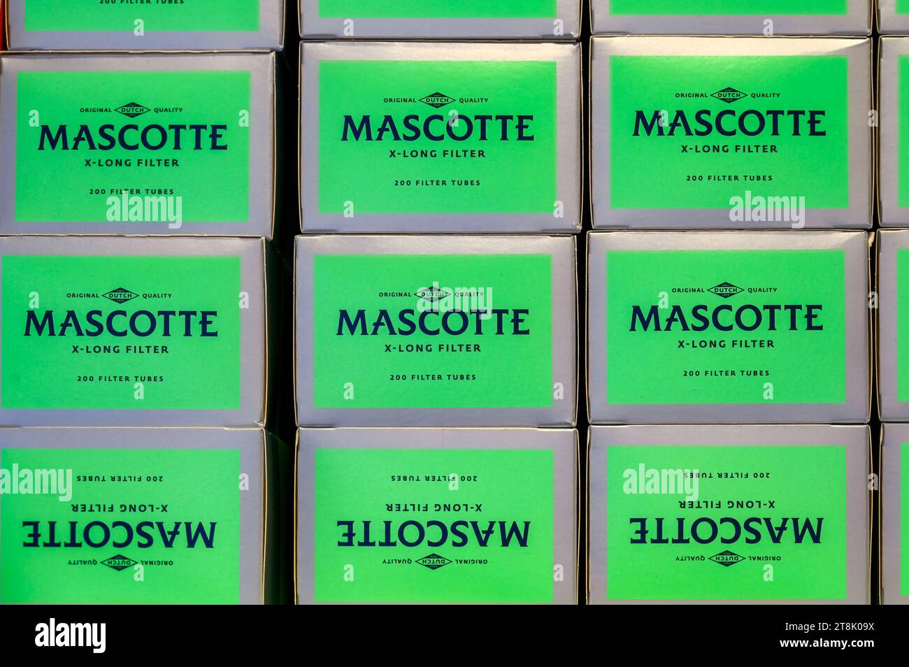 MURCIA, SPAIN, retail exhibition of cigarettes of the brand Mascotte Stock Photo