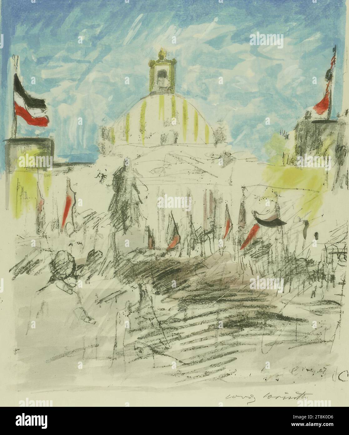 Gathering in a city square, from: 'War and Art. Original stone drawings of the Berlin Secession' folder 14, Lovis Corinth, Tapiau 1858 - 1925 Zandvoort, 1915 - 1917, prints, lithography Stock Photo