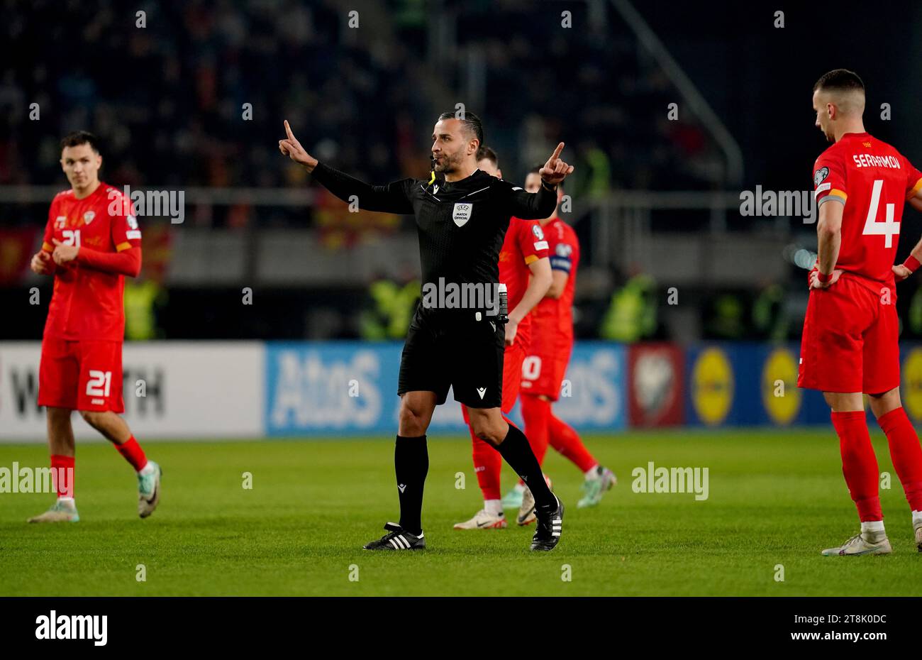 Referee Filip Glova communicates with VAR during the UEFA Euro 2024 ...