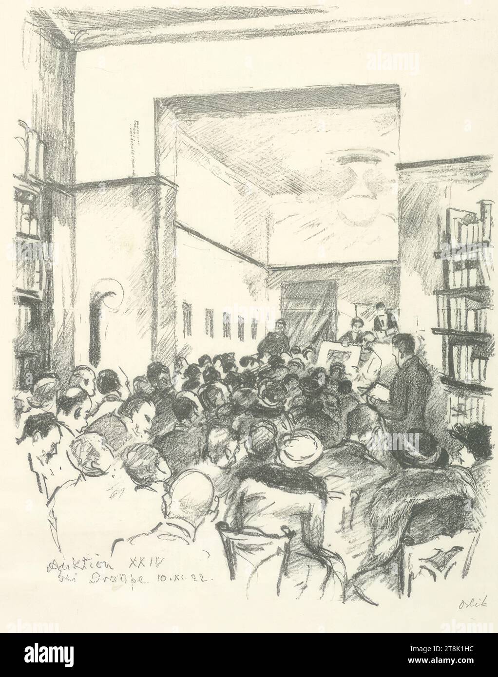 Auction at Graupe, Emil Orlik, Prague 1870 - 1932 Berlin, 1922, print, lithograph, representation: 28.3 cm x 22.8 cm, in the plate left. 'Auction XXIV / at Graupe 10.XI.22 Stock Photo