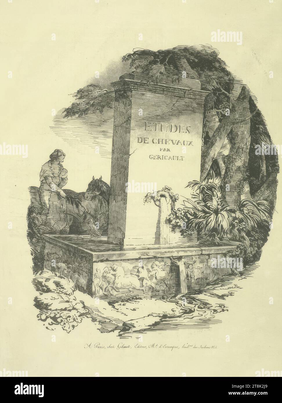L'Abreuvoir; titre des Grands Chevaux, Théodore Géricault, Rouen 1791 - 1824 Paris, 1822, print, lithograph; brown paper, passepartout cutout: 36.8 x 30.7 cm Stock Photo
