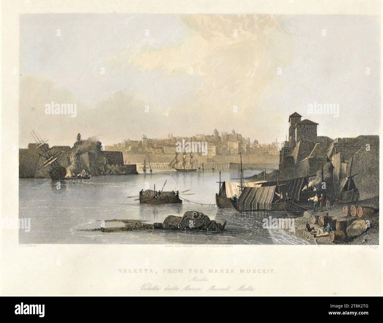 Valletta from the Marsa Musceit. Lt Allen Royal Engineers, Etching T C ...