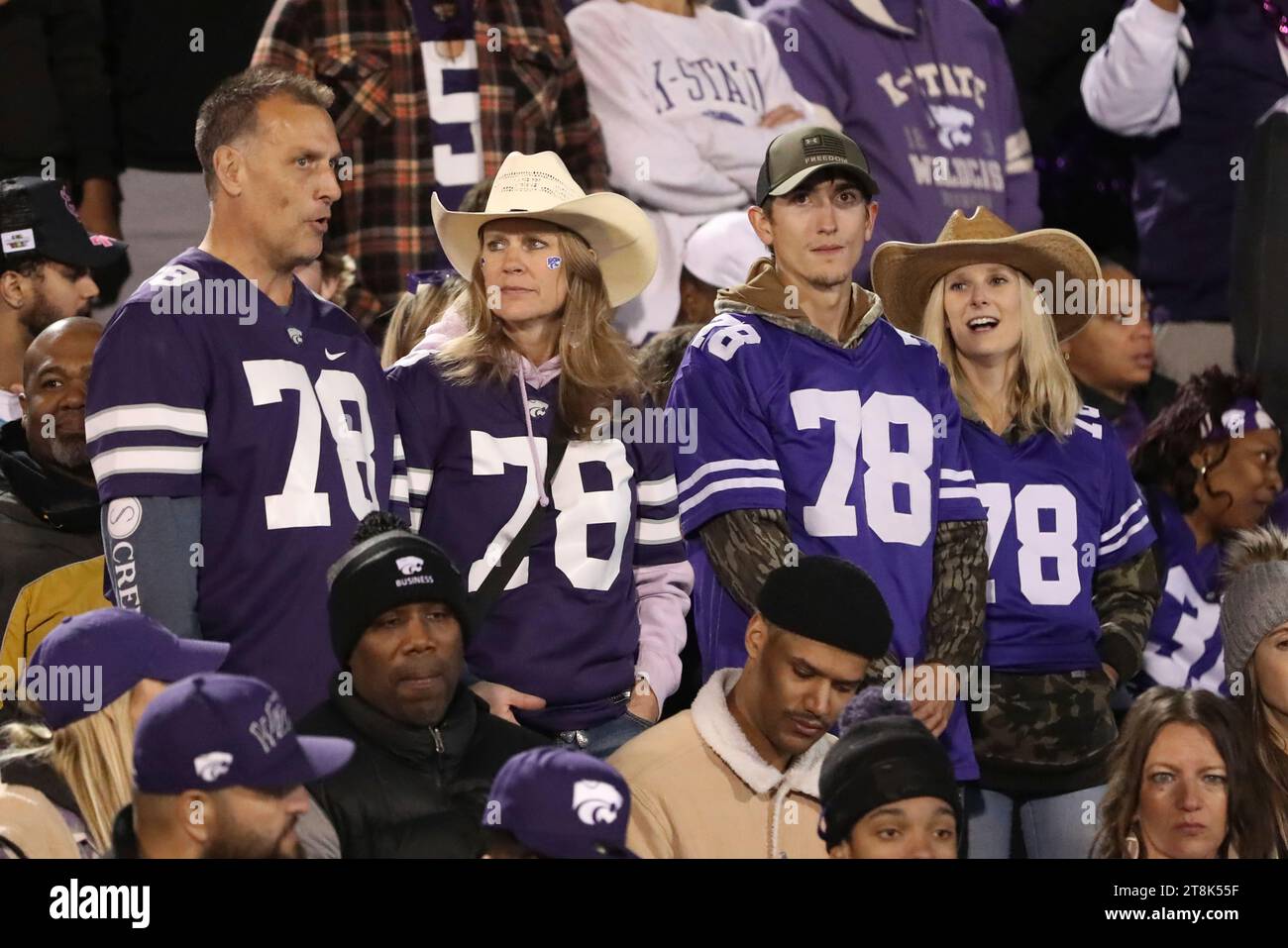 LAWRENCE, KS NOVEMBER 18 Kansas State Wildcats fans wear cowboy hats