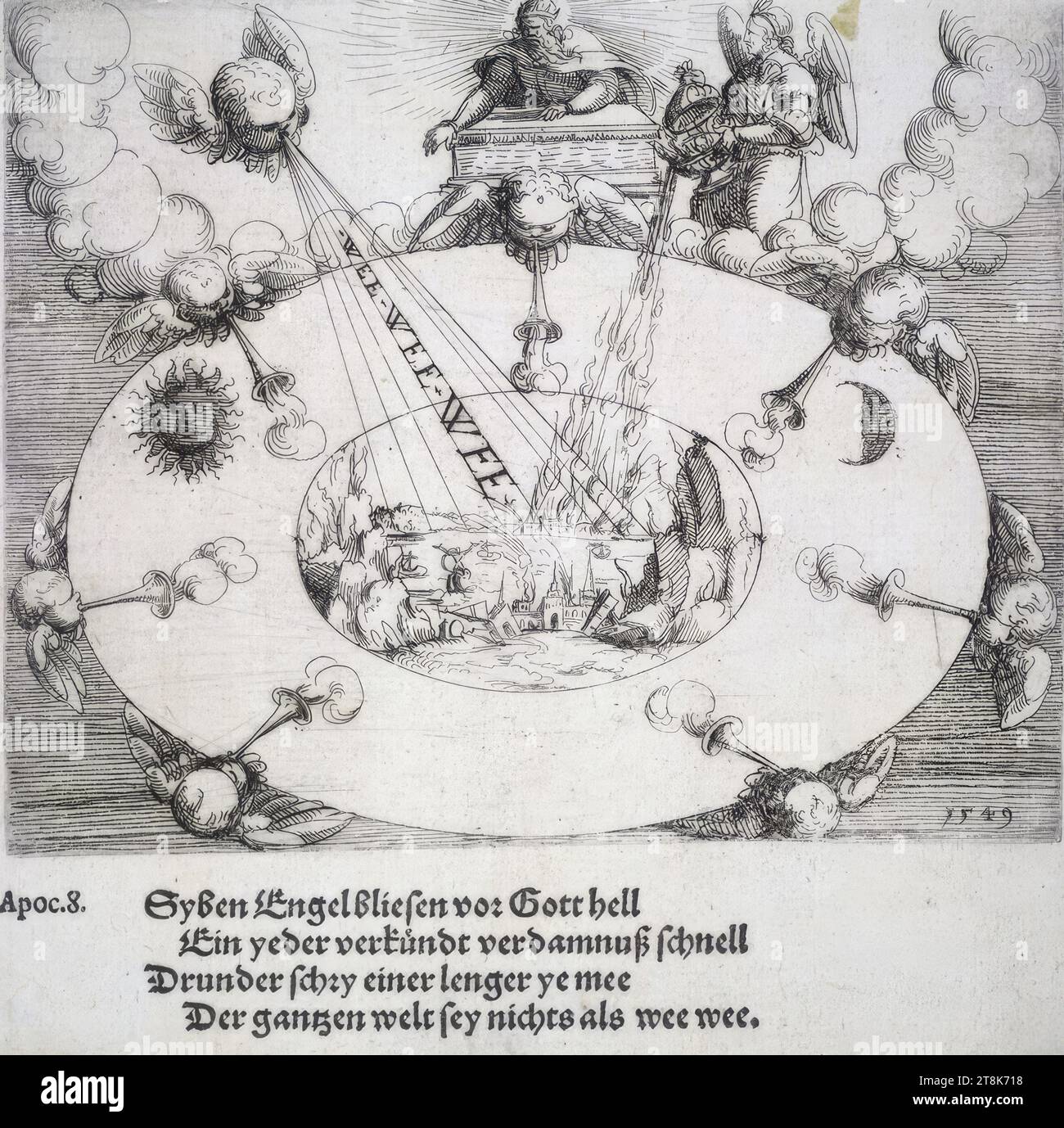The Last Judgment, Peter Pereny, preface and entrance of the Concordantzen old and news Testaments, Vienna 1550, Augustin Hirschvogel, Nuremberg 1503 - 1553 Vienna, 1549, prints, etching, type printing, Austria Stock Photo