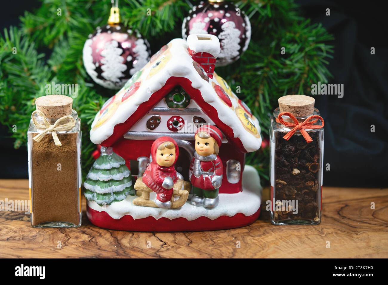 decorative gingerbread house with children Stock Photo