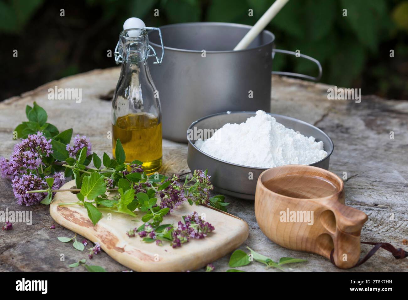 making of bannock, is baked on open fire, ingredients, series picture 1/5 Stock Photo