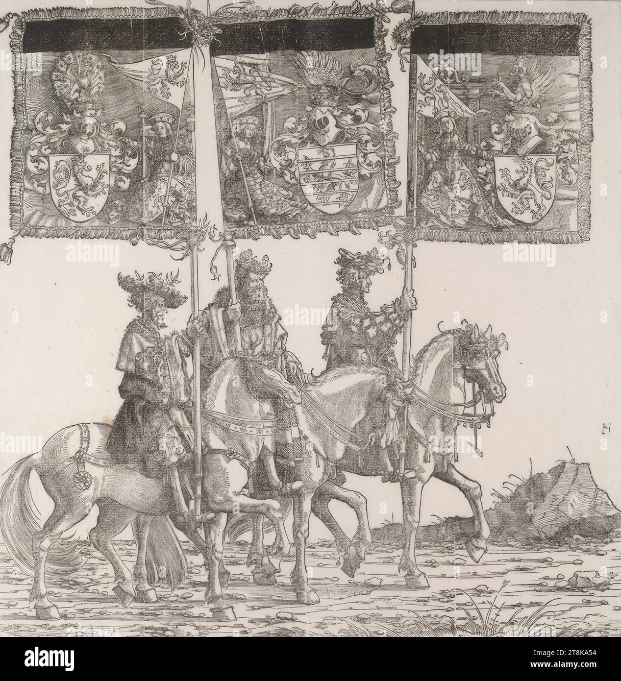 Triumphal Procession of Emperor Maximilian I: Banner of Geldern, Luxembourg and Limburg, Triumphal Procession of Emperor Maximilian I, Albrecht Altdorfer, Germany, 1480 - 1538, 1796, first edition 1526, print, woodcut Stock Photo