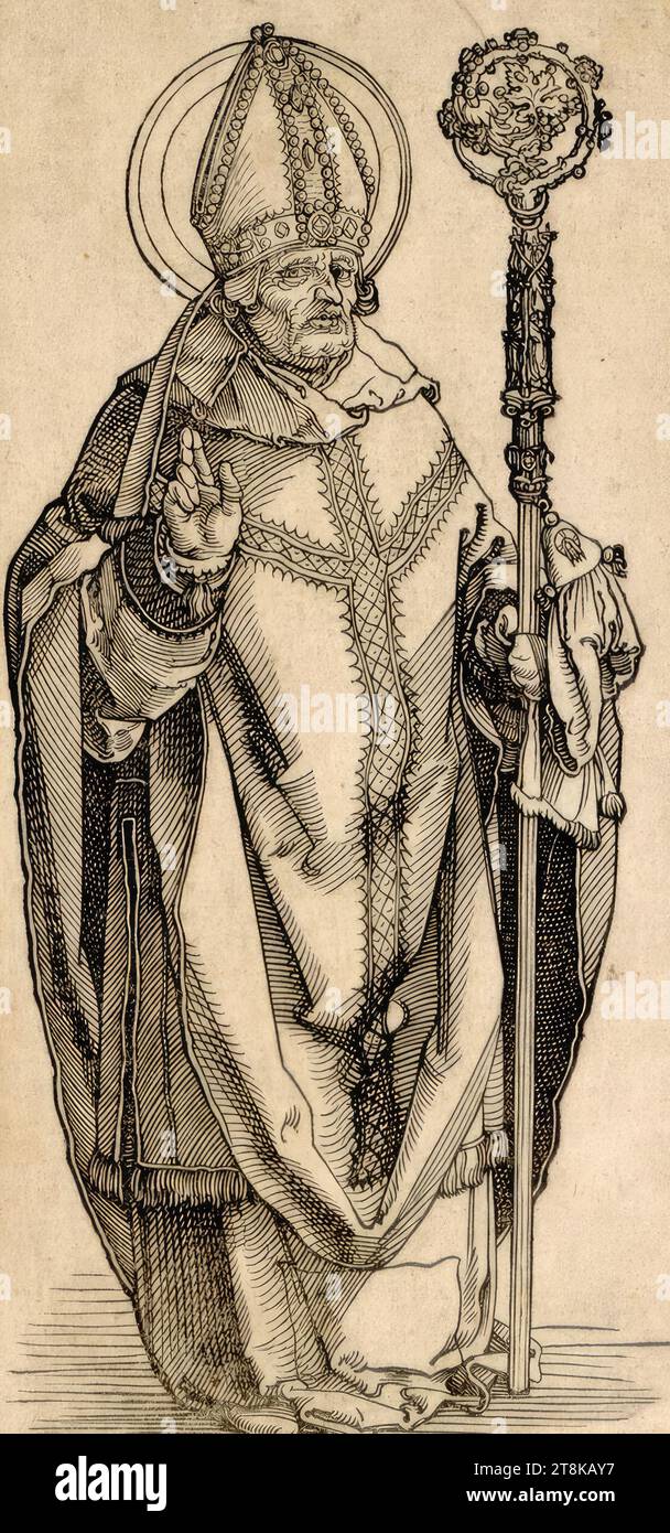 Standing bishop with bishop's crook, around 1570, print, woodcut, sheet: 19.5 x 9.5 cm Stock Photo