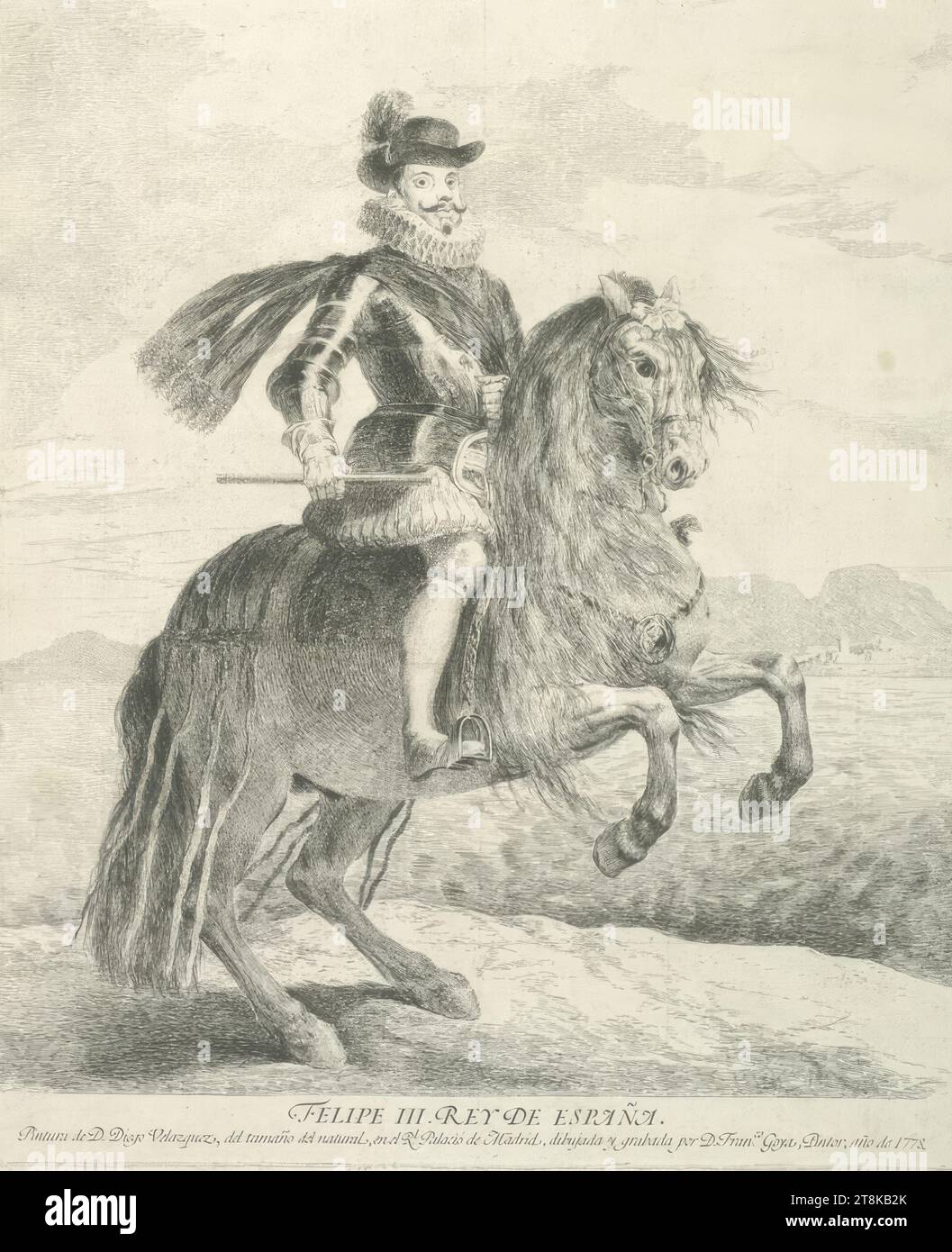 Philip III, Francisco José de Goya y Lucientes, Fuendetodos, Aragón 1746 - 1828 Bordeaux, 1815-1820, 1st edition 1778, print, etching, sheet: 37 x 31 cm Stock Photo