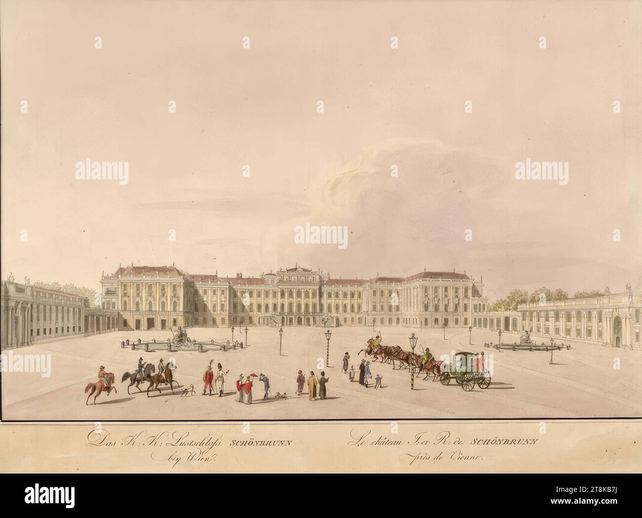 Schönbrunn Palace, Collection des Vues, Monuments, Costumes & other objets remarquables de Vienne et de Ses Environs, Anonymous, around 1820, print, etching, colored Stock Photo