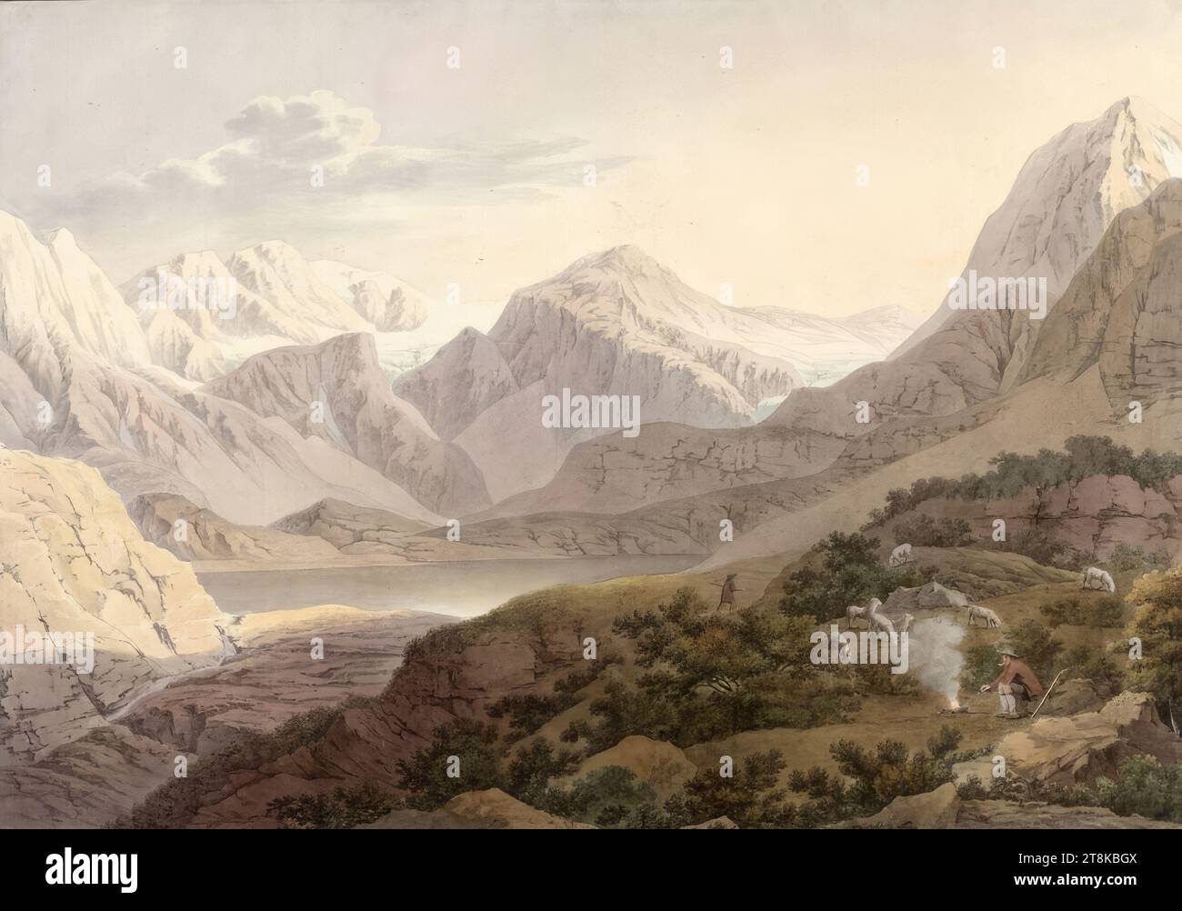 The Finstertaler Ferner in Tyrol, prospects from Tyrol, Jakob Gauermann, Oeffingen near Stuttgart 1773 - 1843 Vienna, 1802-1805, print, etching, colored, Austria Stock Photo