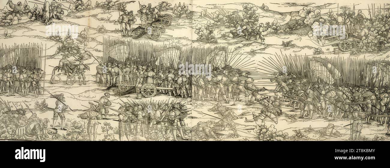 The Great Battle, The Battle of Pavia, 1525, The Battle of Pavia, lower part, Hans Schäufelin, Upper Rhine around 1482/83 - 1539/40 Nördlingen, around 1530, print, woodcut, sheet, two plates, 40 x 109.8cm Stock Photo
