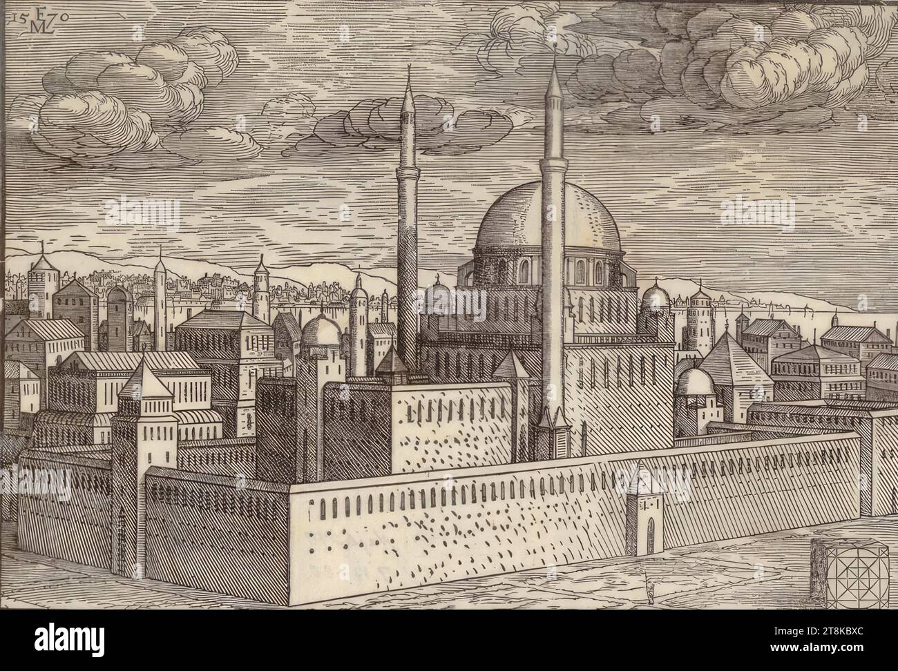 A Turkish city, divided into two halves by the river, well-crafted and cut figures Anno 1619, Melchior Lorch, Flensburg around 1527 - after 1583 Copenhagen, Rome or Hamburg, 1570, print, woodcut, sheet: 18 x 25.7cm Stock Photo