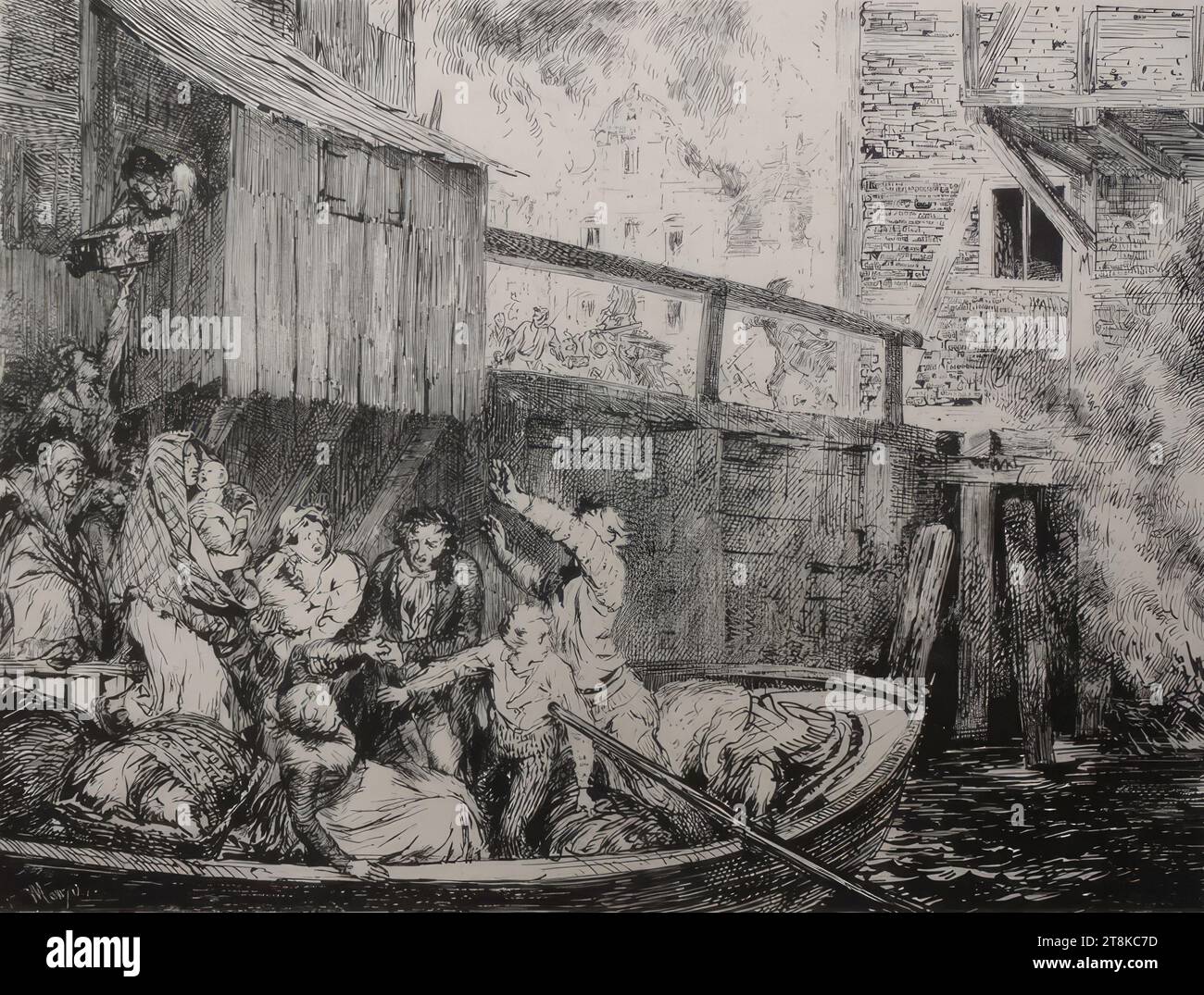 Conflagration in a city, Adolf Friedrich Erdmann Menzel, Breslau 1815 - 1905 Berlin, print, lithograph, sheet: 24.5 × 35.7 cm Stock Photo