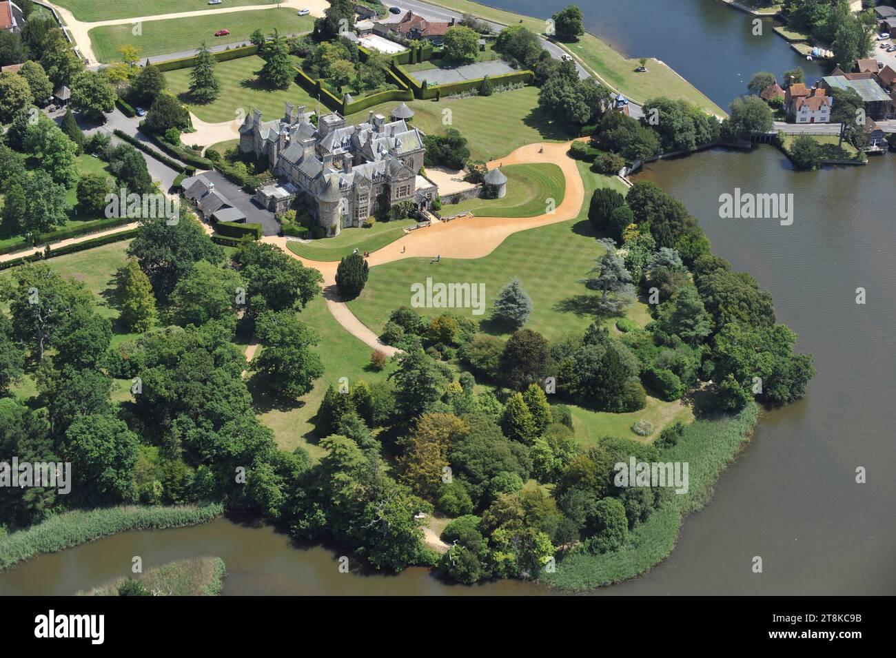 An Aerial Photograph of Beaulieu House Home of lord Montague, in the New Forest, Hampshire, UK Stock Photo