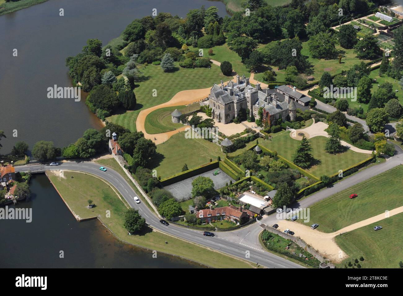 An Aerial Photograph of Beaulieu House Home of lord Montague, in the New Forest, Hampshire, UK Stock Photo