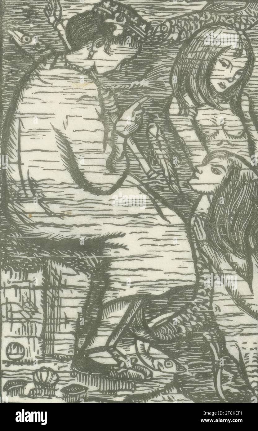 Mermaid, illustrations for The Queen of the fishes, Lucien Pissarro, Paris 1863 - 1944 Epping, Great Britain, print, woodcut; Gray; Japanese paper, plate: 8.9 x 5.7 cm, l.l. '3/20 Stock Photo