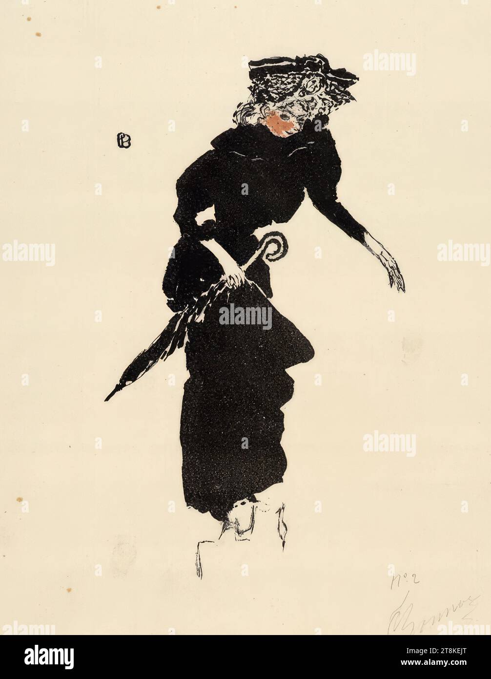 Lady with an umbrella, Album de la Revue blanche; édité par l'Estampe Originale; Paris 1895, Pierre Bonnard, Fontenay-aux-Roses 1867 - 1947 Le Cannet, 1894, print, color lithograph, 32.2 x 25.2 cm Stock Photo