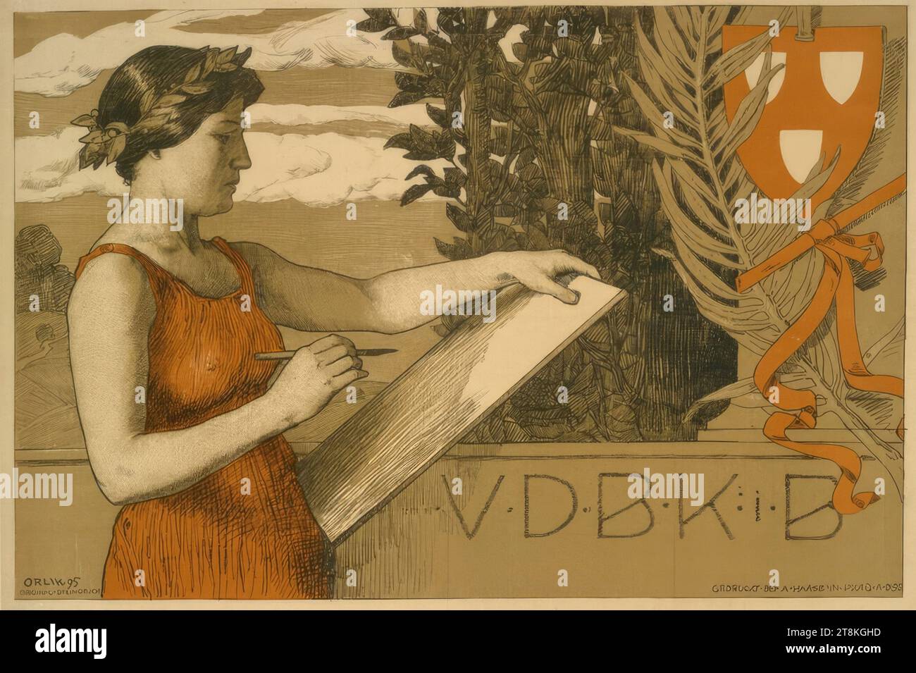 V.D.B.K.i.B., Association of German-Bohemian Artists in Bohemia, blank poster, Emil Orlik, Prague 1870 - 1932 Berlin, 1895, print, color lithograph, sheet: 69.0 cm x 99.0 cm Stock Photo