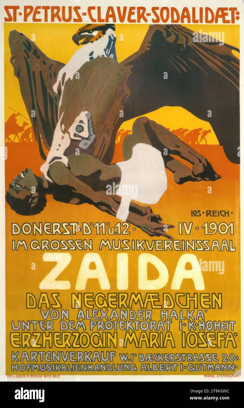 ZAIDA THE NEGER GIRL'; BY ALEXANDER HALKA; IN THE LARGE MUSIC CLUB HALL; 1901, Josef Reich, Austria, 1869 - 1927, 1901, print, color lithograph, sheet: 1040 mm x 690 mm Stock Photo