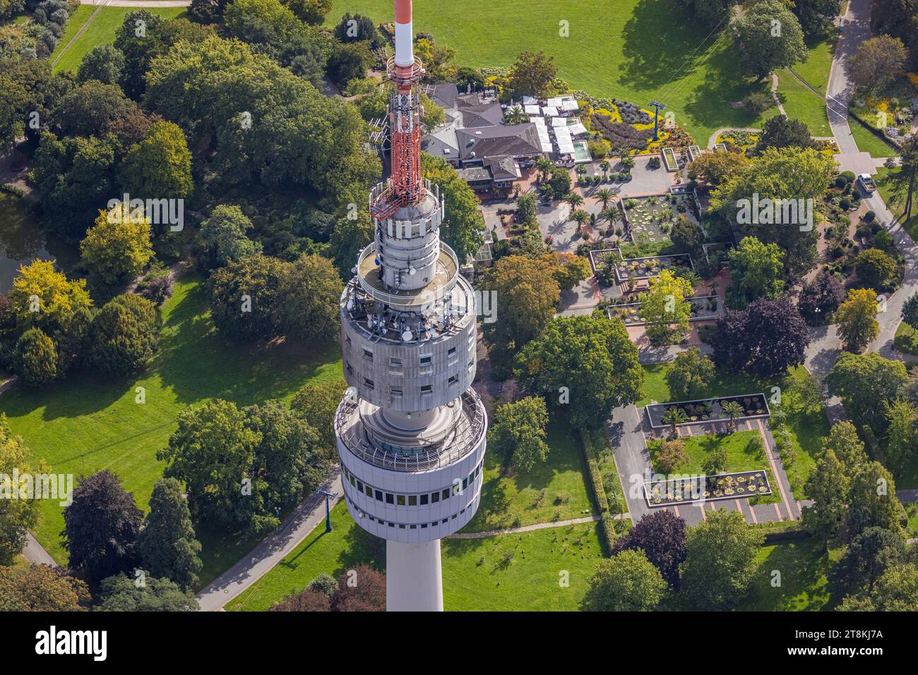 Aerial view, Westfalenpark, top of the Florianturm with viewing