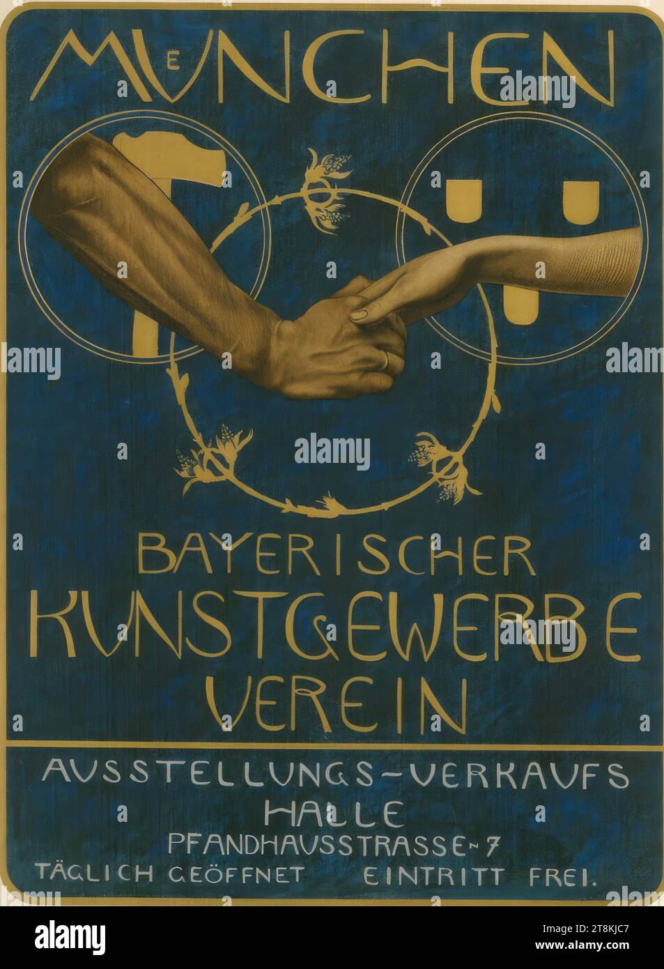 MUNICH; BAVARIAN KUNSTGEWERBEIN, Max Feldbauer, Neumarkt in der Oberpfalz 1869 - 1948 Münchshöfen, Karl Gross, Germany, 1869 - 1934, 1896, print, color lithograph, sheet: 730 mm x 590 mm Stock Photo