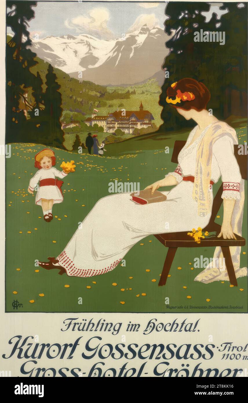 Health resort Gossensass; Tyrol; Gross-Hotel Gröbner, Hugo Grimm, Feldkirch 1866 - 1944 Kitzbühel, around 1910, print, color lithograph, sheet: 810 mm x 530 mm Stock Photo