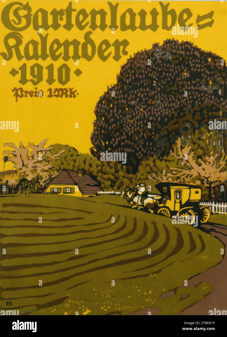 Garden arbor calendar 1910, Heinrich Jäger, Germany, 1884 - 1915, Paul Scheurich, New York 1883 - 1945 Brandenburg an der Havel, 1909, print, color lithograph, sheet: 445 mm x 330 mm, verso: M.o. 'We ask you to use the first and fourth pages of this circular as posters in the shop window and in the shop!', in print Stock Photo