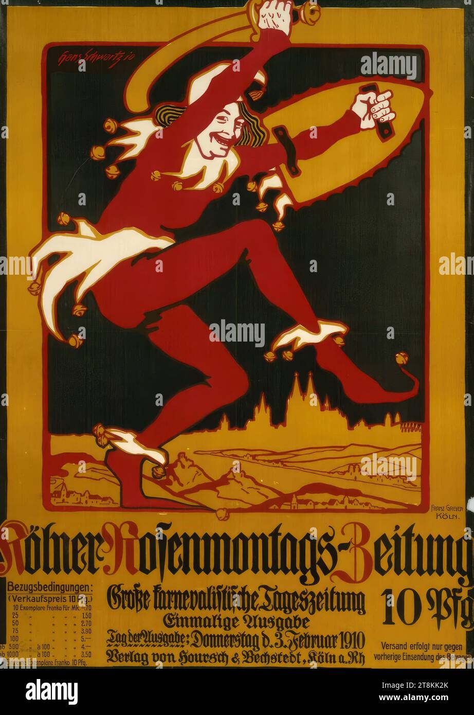 Cologne Rose Monday newspaper; 1910, Hans Schwartz, Cologne 1883 - 1945 Cologne, 1910, print, color lithograph, sheet: 860 mm x 630 mm Stock Photo