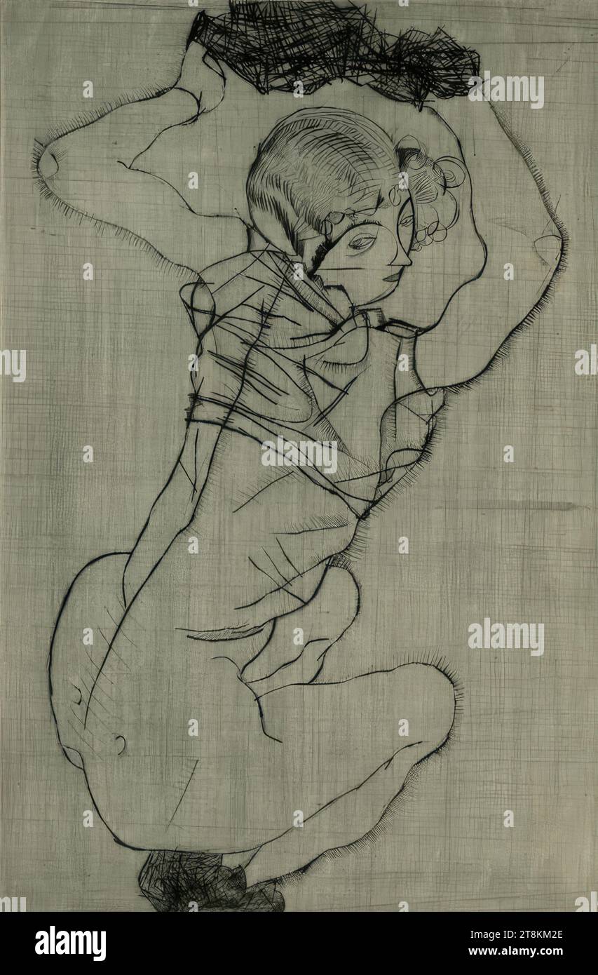 Cowering, The graphic work of Egon Schiele, Egon Schiele, Tulln 1890 - 1918 Vienna, 1914/1922, print, drypoint, Austria Stock Photo