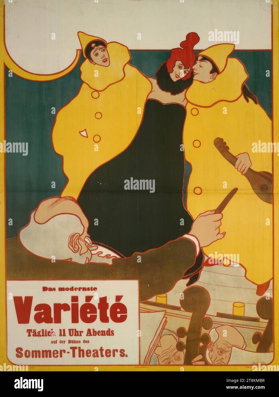 The most modern variety show, on the stage of the summer theater, Josef Maria Auchentaller, Vienna 1865 - 1949 Grado, around 1900, print, color lithograph, sheet: 1250 mm x 950 mm, l.l. 'The most modern / Variété / Daily 11 o'clock in the evening / on the stage of the / Summer Theater. / No31', in press, r.u. 'LITH.J.WEINER,VIENNA.', in print, M.u. 'LAW. PROTECTED', in print, Austria Stock Photo