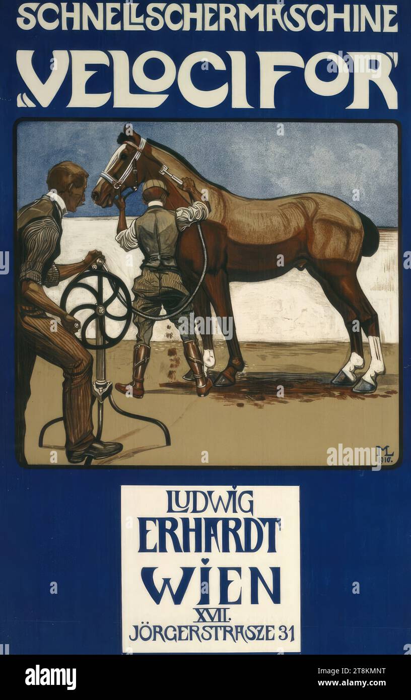 FAST SHEARING MACHINE 'VELOCIFOR', Maximilian Liebenwein, Vienna 1869 - 1926 Munich, 1910, print, color lithograph, sheet: 94.5 x 62.5 cm, Austria Stock Photo