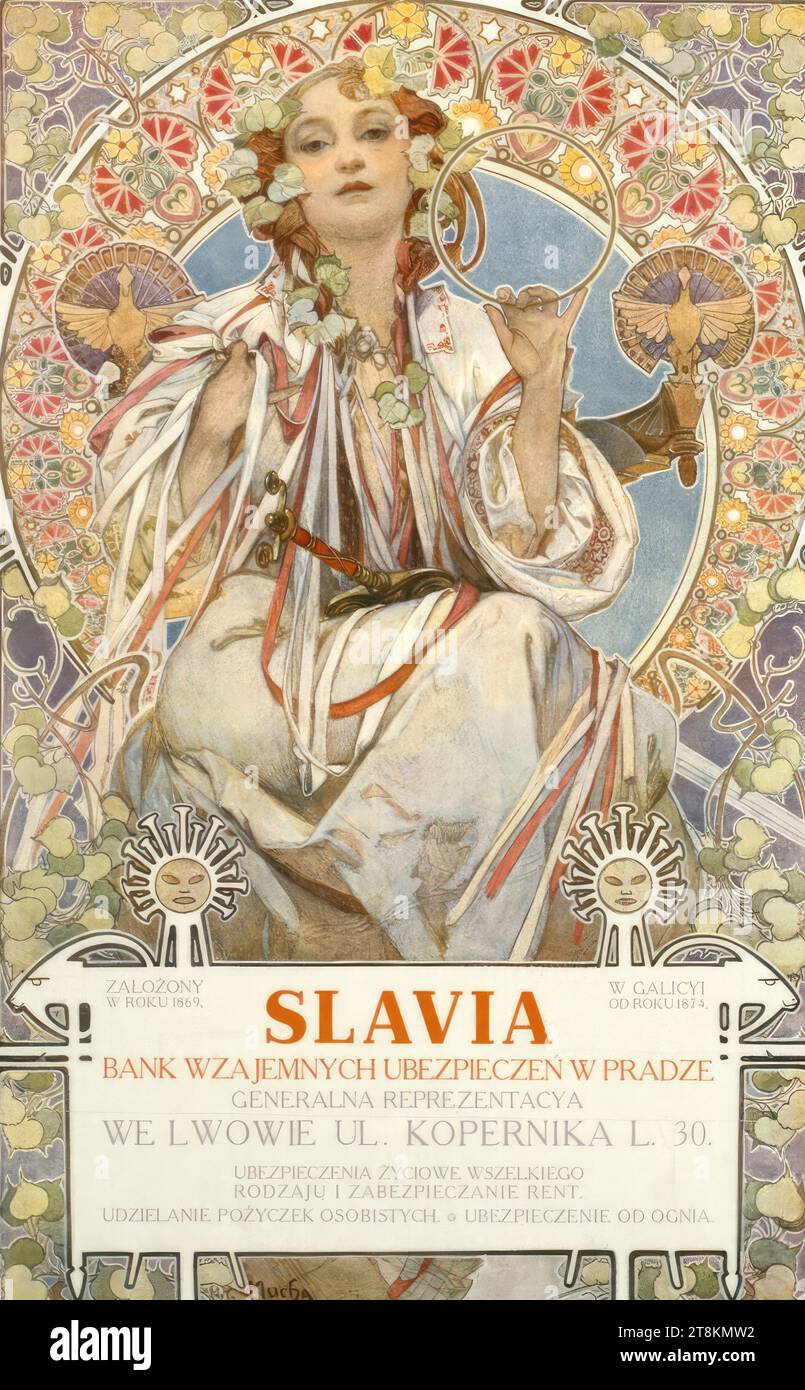 SLAVIA, Alfons Maria Mucha, Invancice in Moravia 1860 - 1939 Prague, 1907, print, color lithograph, sheet: 540 mm x 360 mm, right. Stamp 'STENC / PRAHA', in print Stock Photo